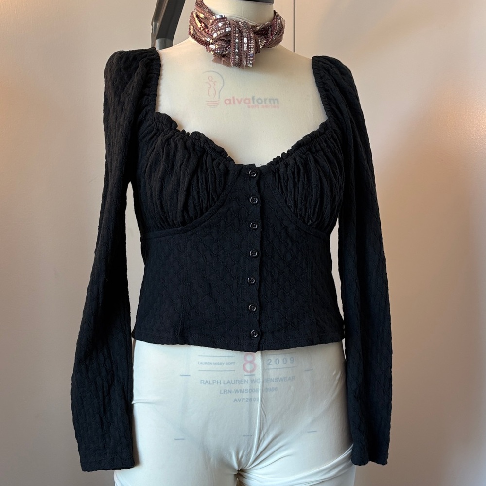 Free People Black Textured Blouse